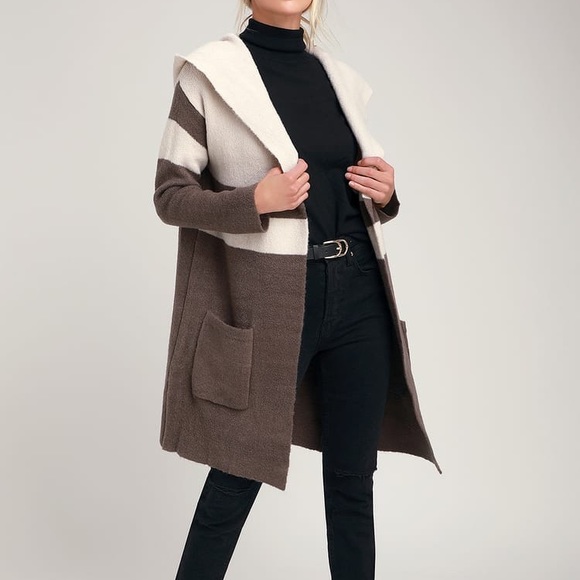 Lulus Sweaters - Lulu’s Striped Hooded Cardigan Sweater